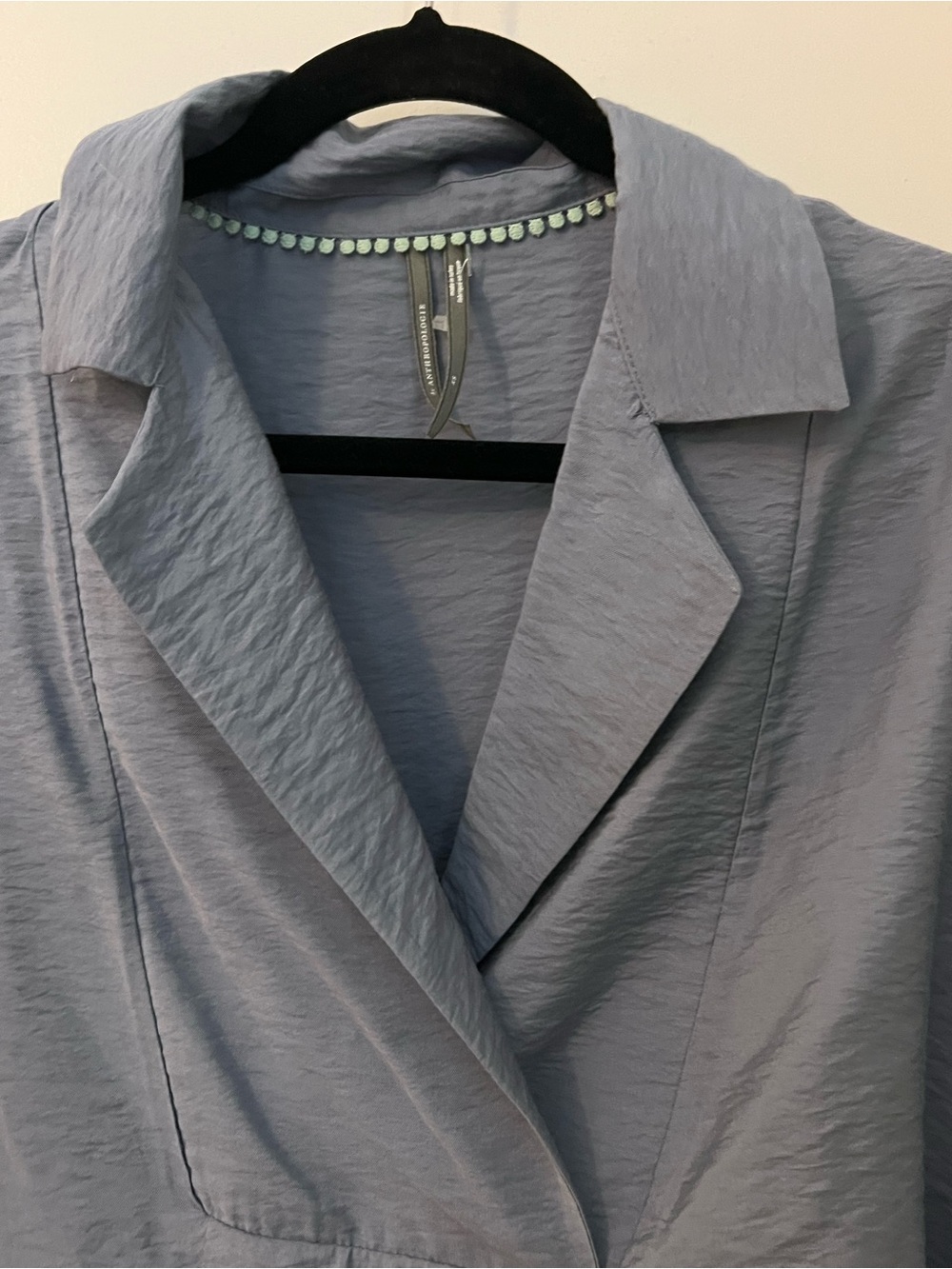 Anthropologie Slate Blue Relaxed Collared Blouse - Picture 2 of 4